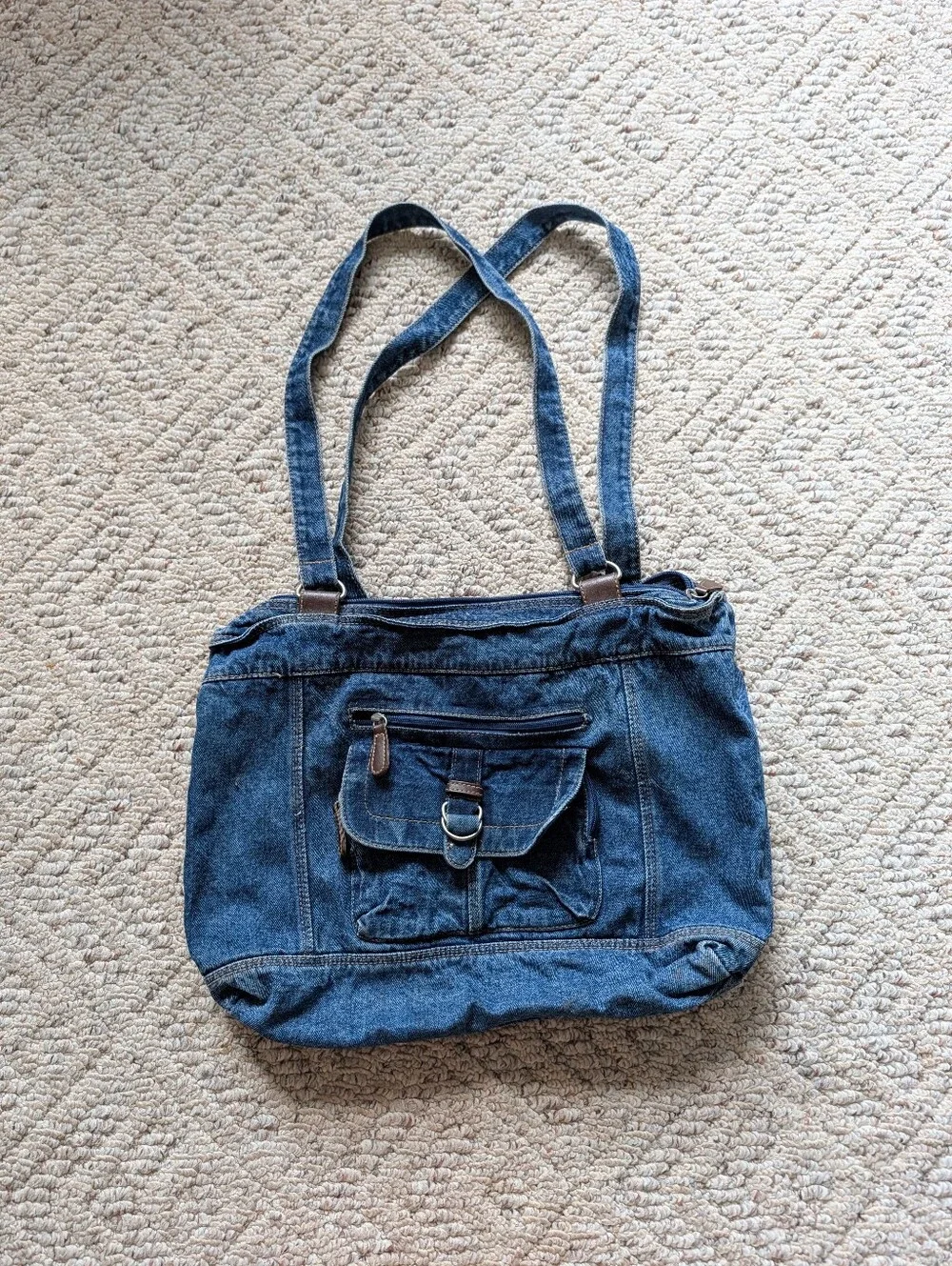 Vintage Y2K 2000s Denim Utility Pocket Tote Bag Purse Grunge 90s Aesthetic Vtg